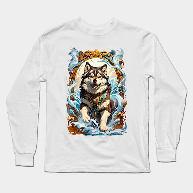 Alaskan Malamute magical wind retro vintage tribal design Long Sleeve T-Shirt by Neon City Bazaar